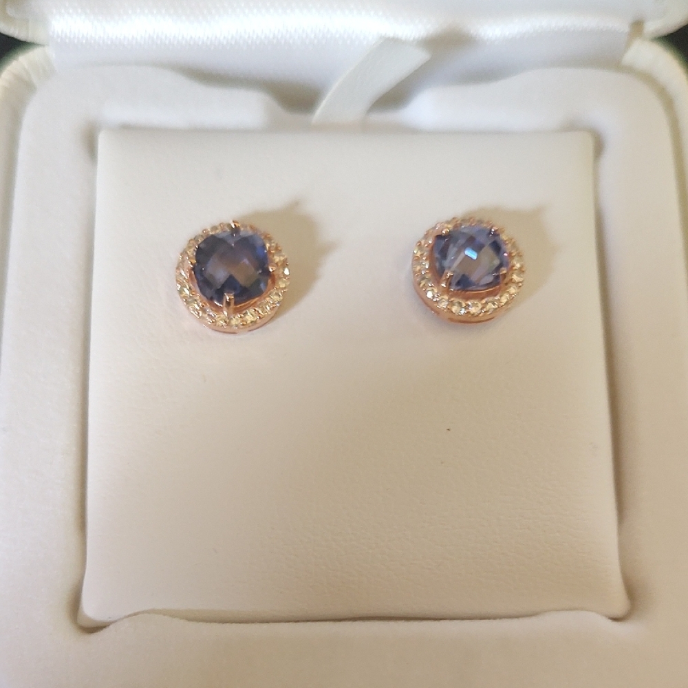 NWT Forever Radiant Rose Gold over Silver Purple CZ Stud Earrings